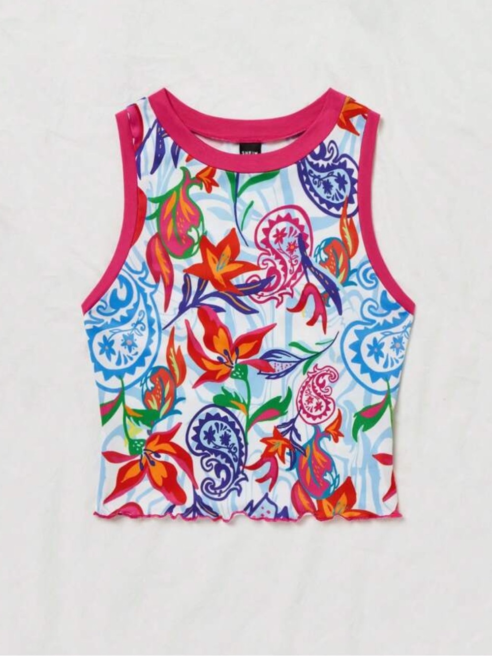SHEIN Multicolor Floral Paisley Tank with Hot Pink Trim